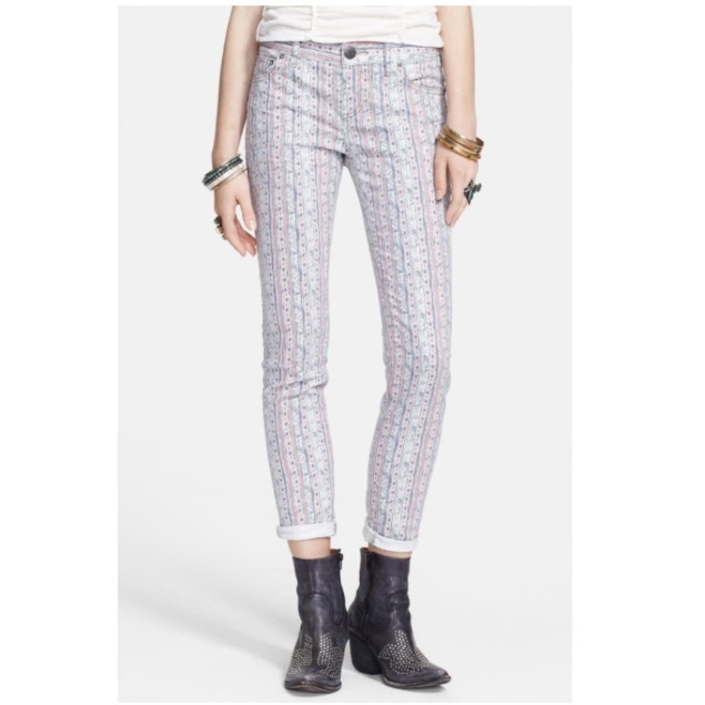 Free People 'Rotary' Geo Stripe Skinny Jeans